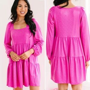 Vibrant Pink Long Sleeve metallic Dress
